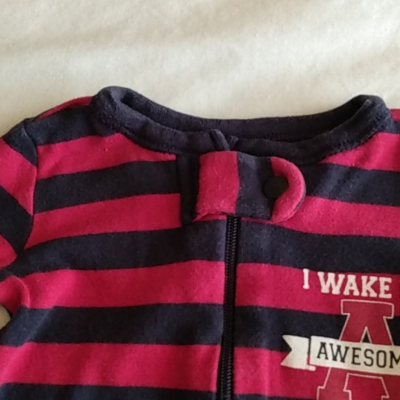 Baby Boys 0–3M Red Navy Striped Footed Pajamas - Picture 4 of 7